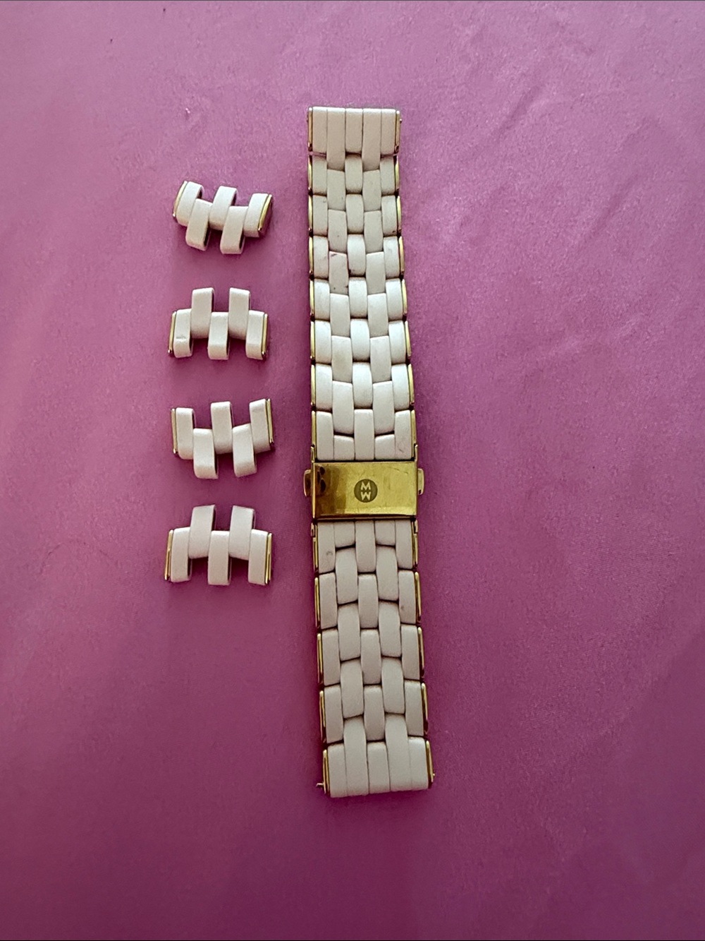 My Michelle White and Gold Ceramic Link Watch Bracelet with Extender Links